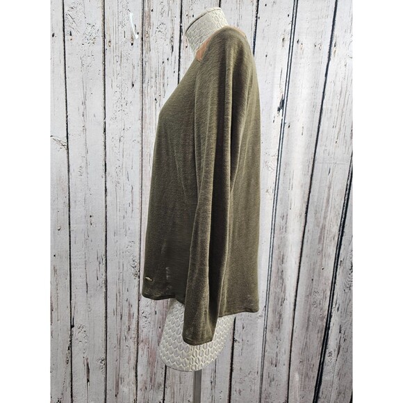 Women's M Massimo Dutti 100% Linen Knit Sweater Top W/ Leather Shoulder Pads EUC - Picture 6 of 8